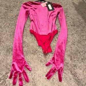 Pink velvet bodysuit